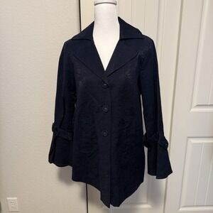 Navy Blue Button Front Jacket‎ with Unique Sleeve Detail